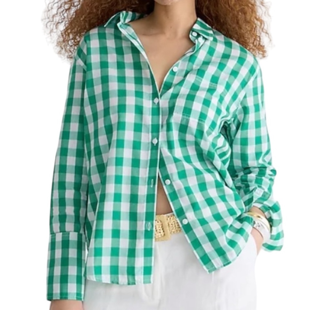 NWT J. Crew Garçon Cotton Voile Button Down Shirt in Green & White Gingham - 8